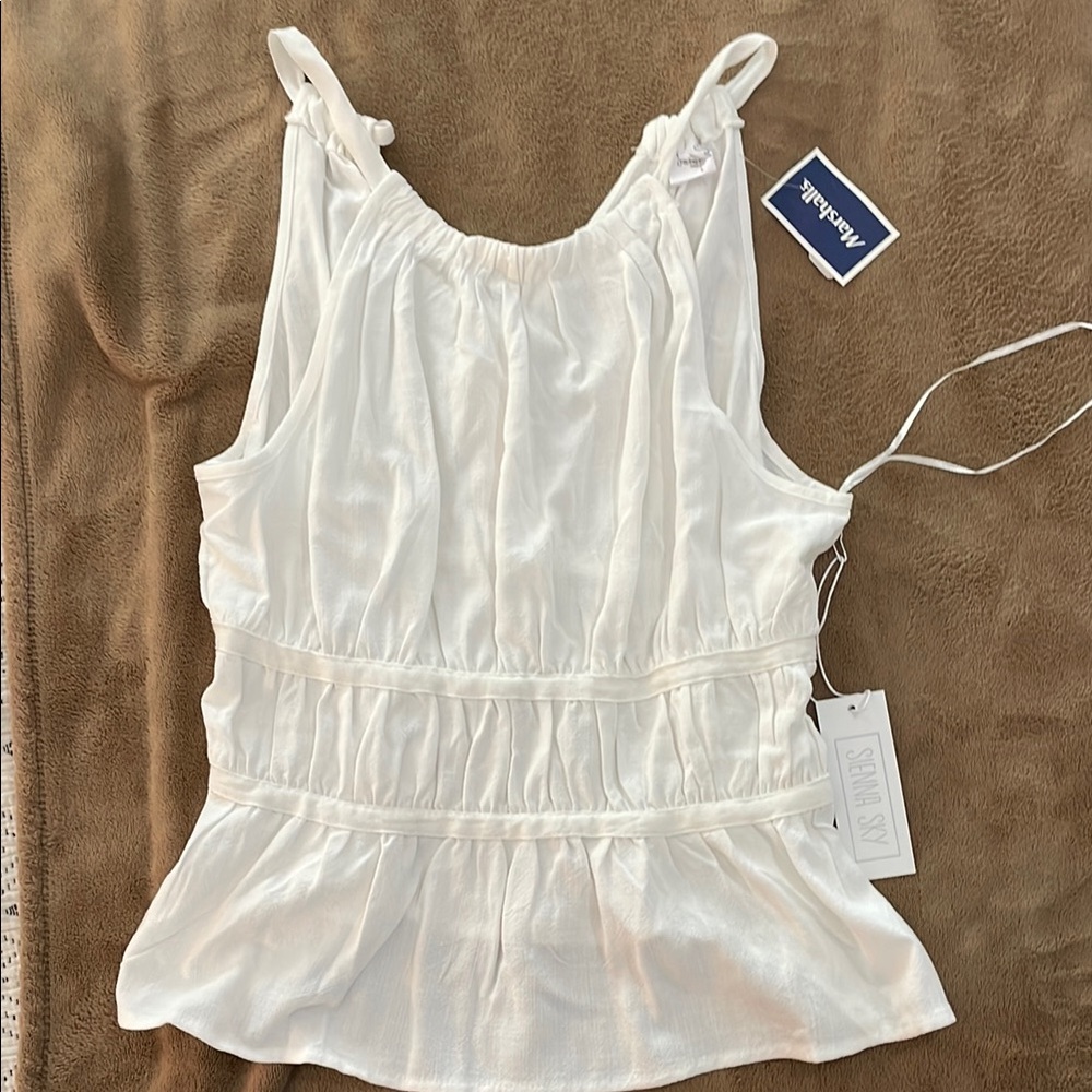 Sienna Sky White Ruched Peplum Camisole